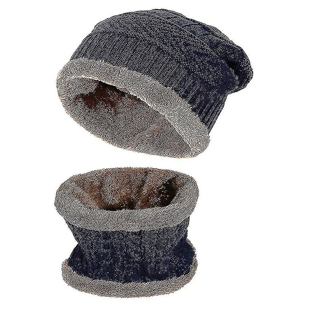 2-pieces Winter Hat Scarf Set Warm Plush Knit Hat Knit Set Gifts