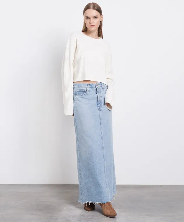 AGOLDE Blue denim skirt with a frayed effect