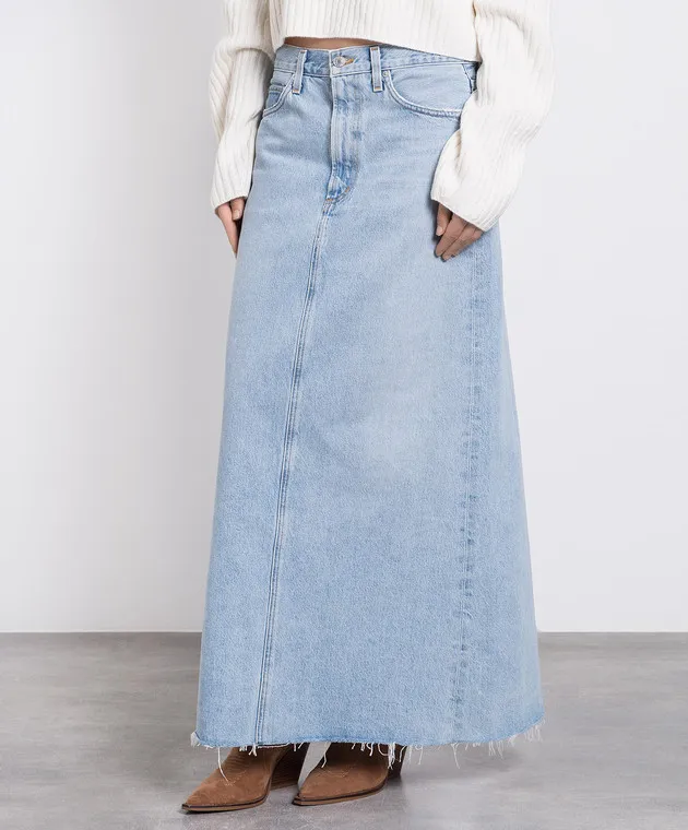 AGOLDE Blue denim skirt with a frayed effect