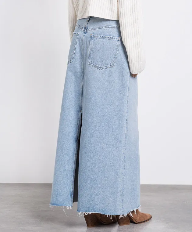 AGOLDE Blue denim skirt with a frayed effect