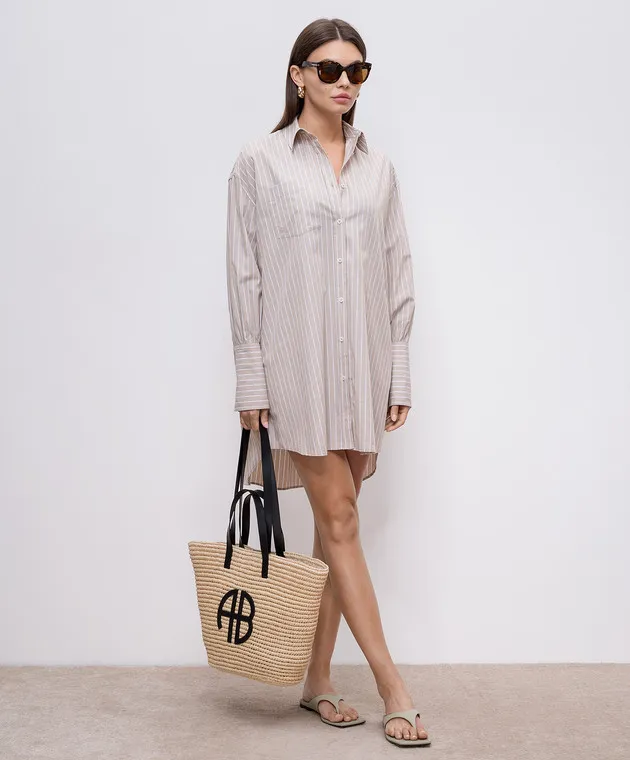 Anine Bing Lake striped beige shirt dress