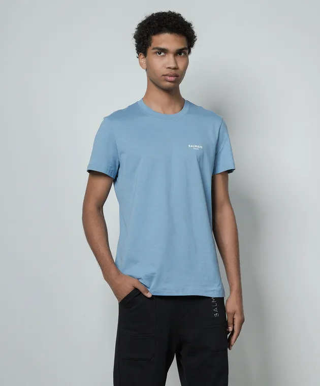 Balmain Blue t-shirt with logo print