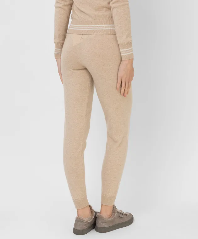 Be Florence Beige patterned cashmere joggers