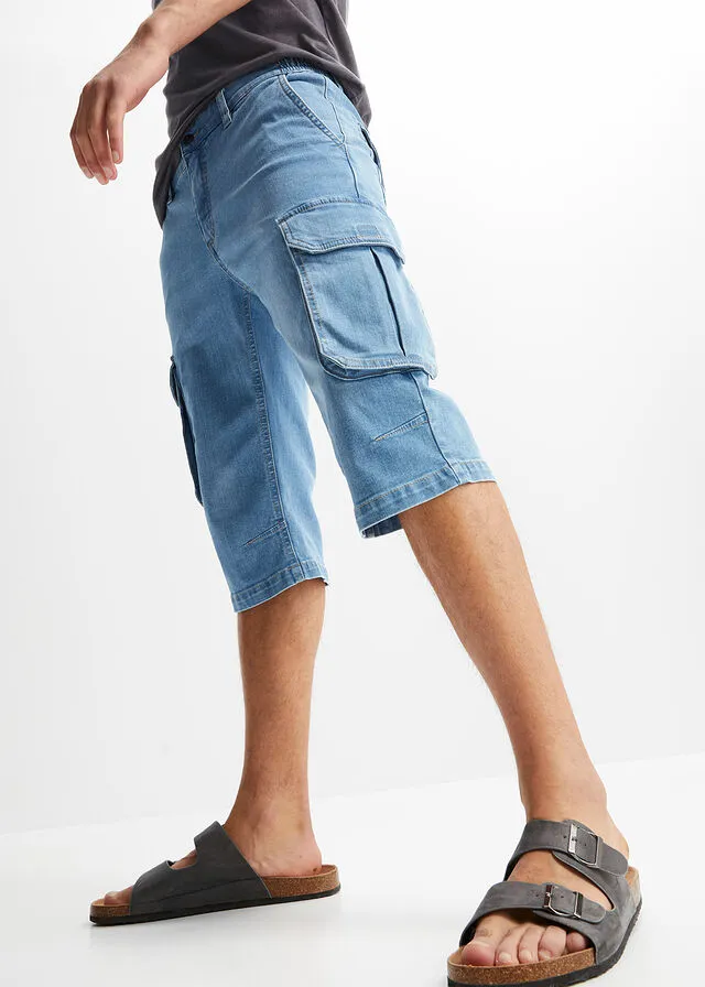 Bermudas vaqueras elásticas de corte cómodo y regular azul claro denim