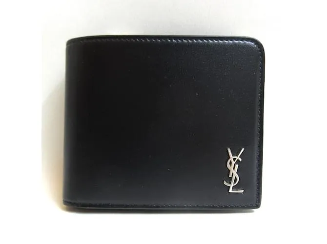 Billetera bi-fold de cuero negro Saint Laurent 