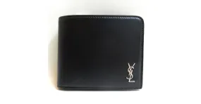 Billetera bi-fold de cuero negro Saint Laurent 