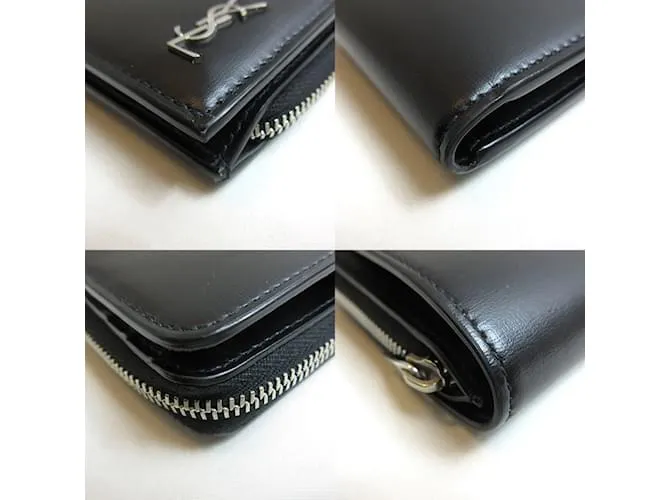 Billetera bi-fold de cuero negro Saint Laurent 