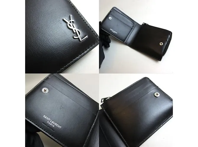 Billetera bi-fold de cuero negro Saint Laurent 