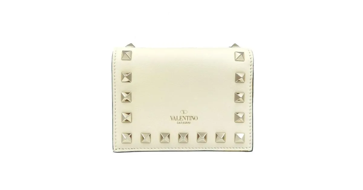 Billetera bi-fold de cuero Off-White de Valentino Blanco roto 