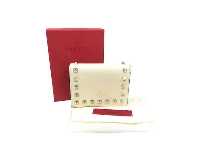 Billetera bi-fold de cuero Off-White de Valentino Blanco roto 