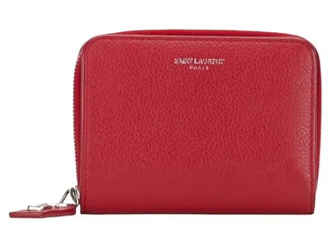 Billetera bi-fold de cuero rojo Saint Laurent Roja 