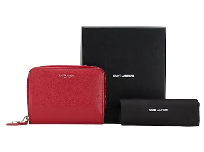 Billetera bi-fold de cuero rojo Saint Laurent Roja 