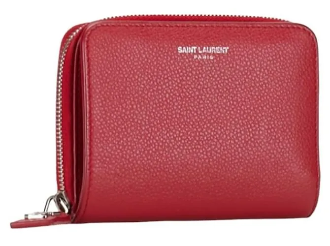 Billetera bi-fold de cuero rojo Saint Laurent Roja 