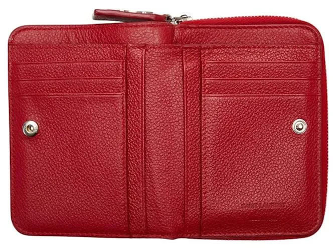 Billetera bi-fold de cuero rojo Saint Laurent Roja 