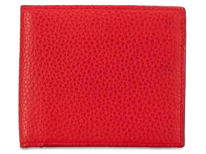 Billetera bifold compacta de cuero Bottega Veneta roja en muy buen estado 