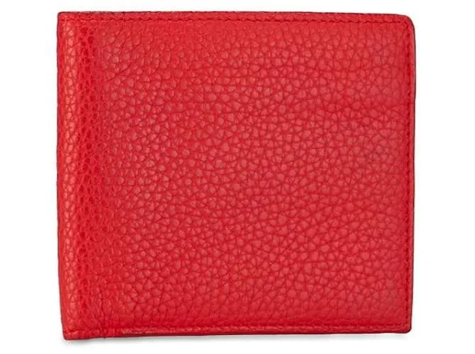 Billetera bifold compacta de cuero Bottega Veneta roja en muy buen estado 