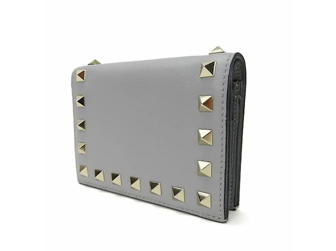 Billetera bifold de cuero gris Valentino Garavani Castaño 