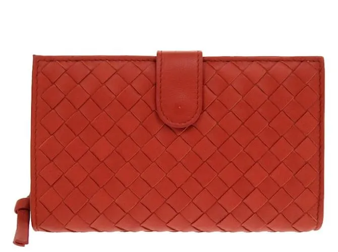 Billetera bifold de cuero Intrecciato de Bottega Veneta Castaño Roja 