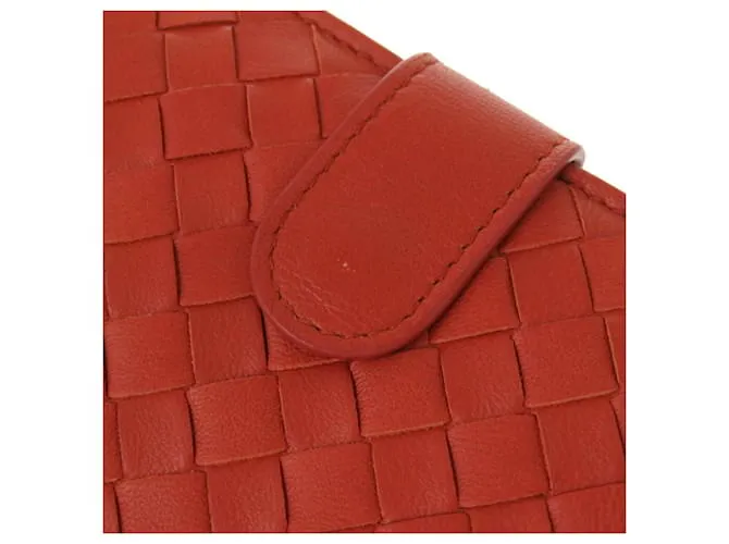 Billetera bifold de cuero Intrecciato de Bottega Veneta Castaño Roja 