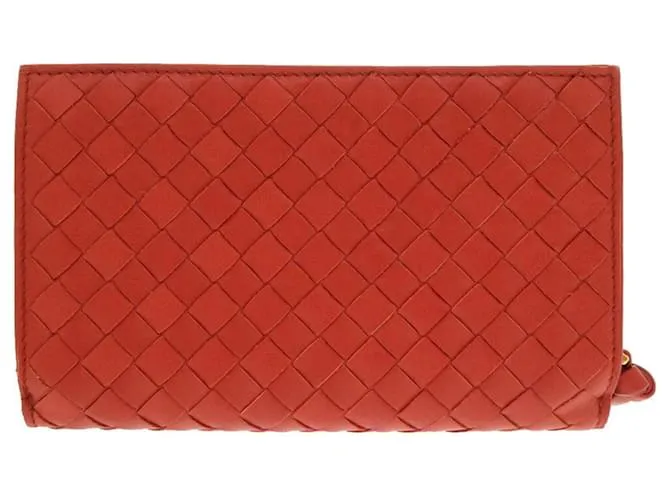 Billetera bifold de cuero Intrecciato de Bottega Veneta Castaño Roja 