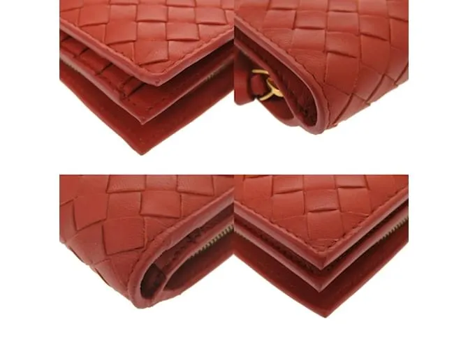 Billetera bifold de cuero Intrecciato de Bottega Veneta Castaño Roja 