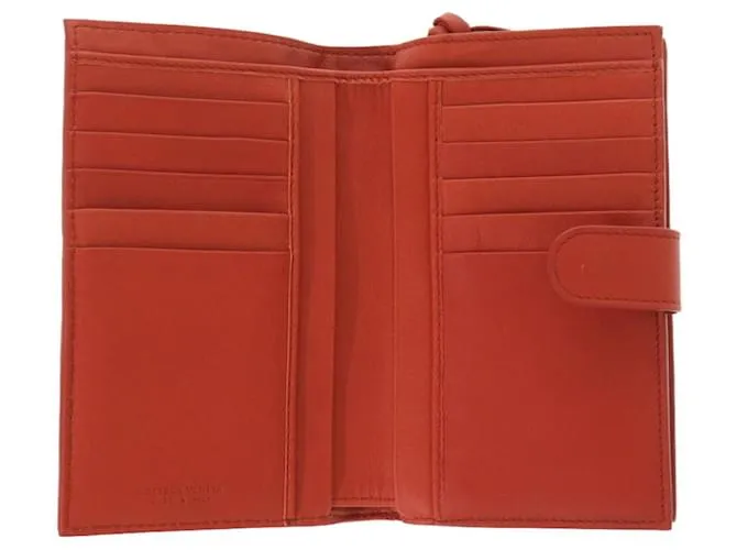 Billetera bifold de cuero Intrecciato de Bottega Veneta Castaño Roja 