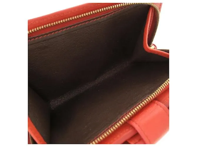 Billetera bifold de cuero Intrecciato de Bottega Veneta Castaño Roja 