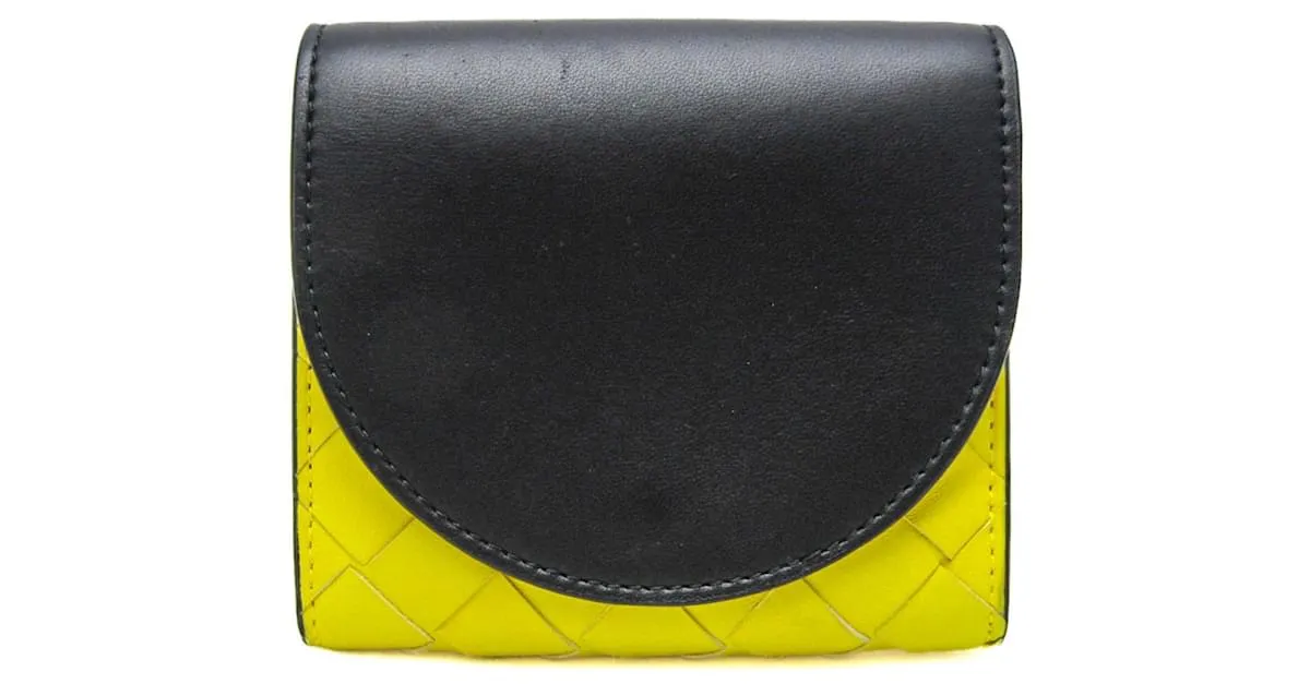 Billetera Bifold Intrecciato de Bottega Veneta Negro Amarillo 