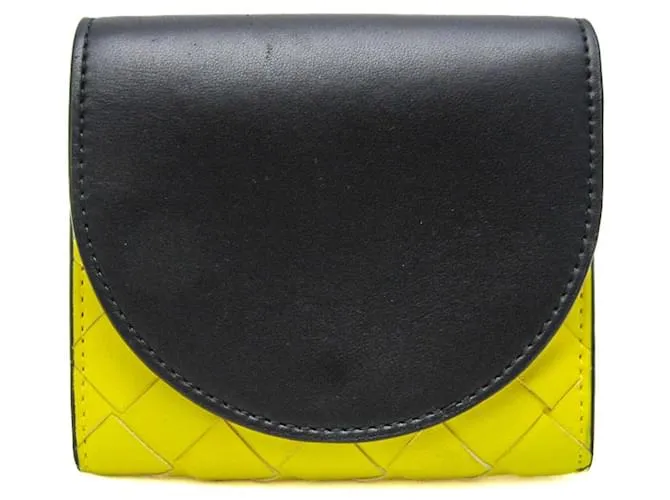 Billetera Bifold Intrecciato de Bottega Veneta Negro Amarillo 