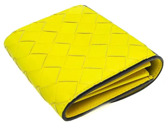 Billetera Bifold Intrecciato de Bottega Veneta Negro Amarillo 