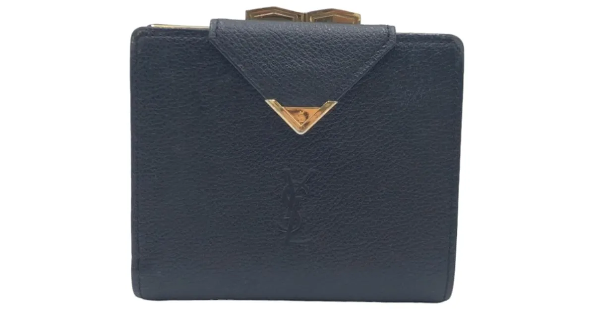 Billetera compacta de cuero Yves Saint Laurent Negro 