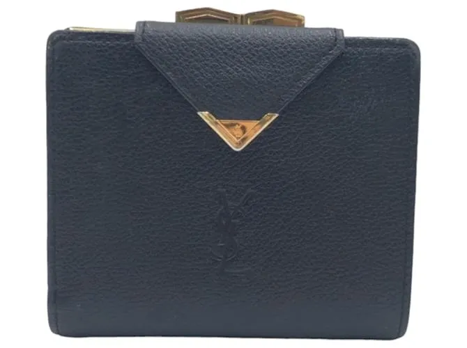 Billetera compacta de cuero Yves Saint Laurent Negro 