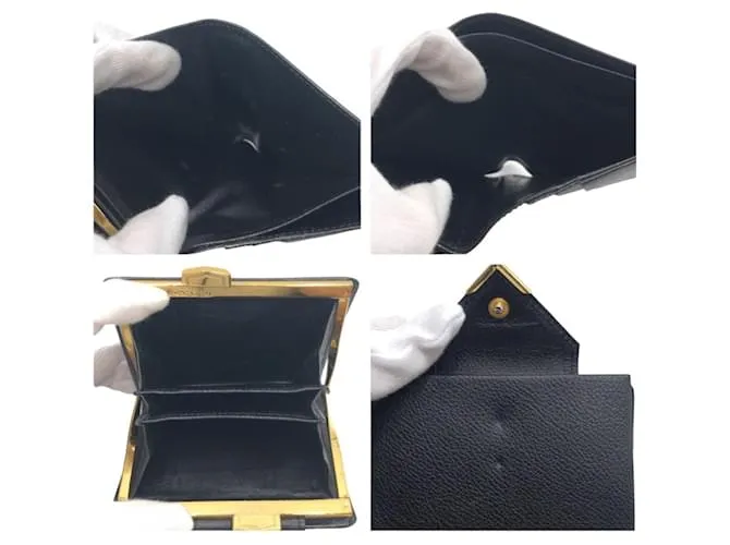 Billetera compacta de cuero Yves Saint Laurent Negro 