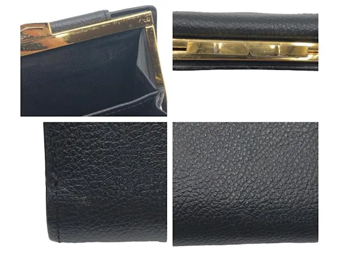 Billetera compacta de cuero Yves Saint Laurent Negro 