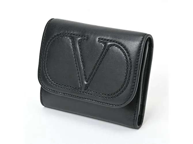 Billetera compacta de tres pliegues V-Sling de Valentino Negro 