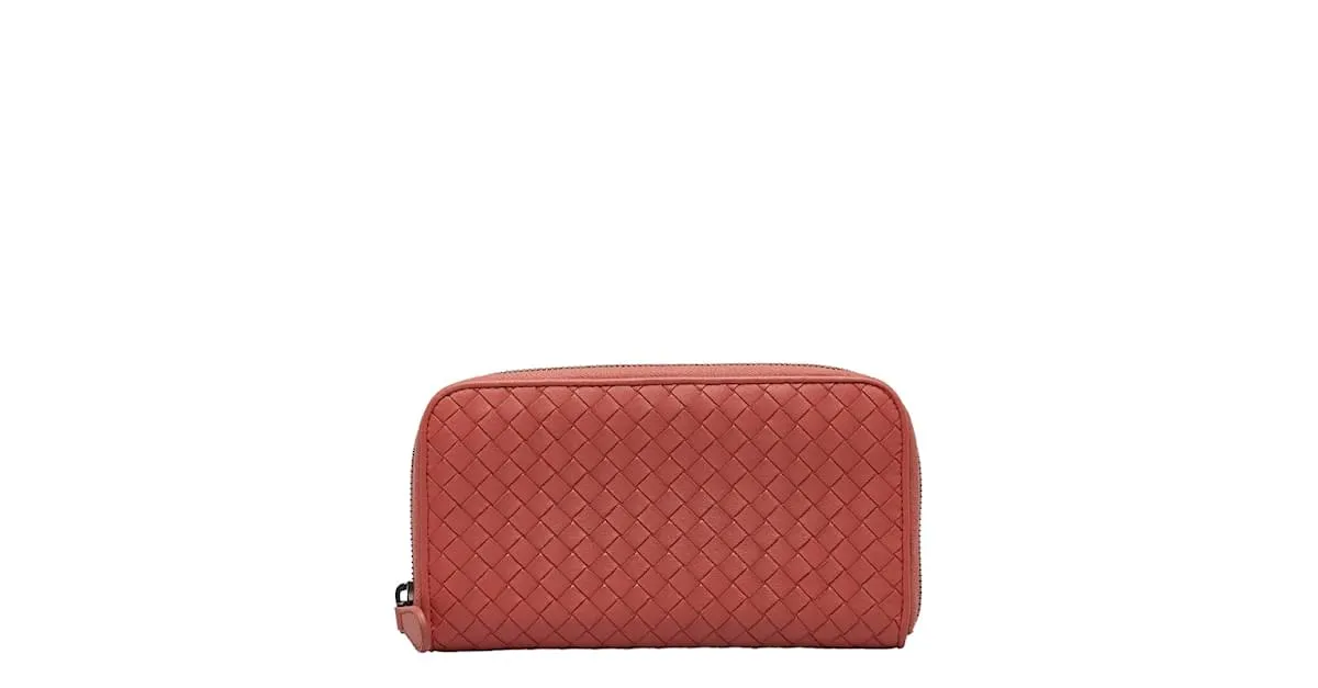 Billetera con cremallera Bottega Veneta de cuero Intrecciato en muy buen estado Rosa 