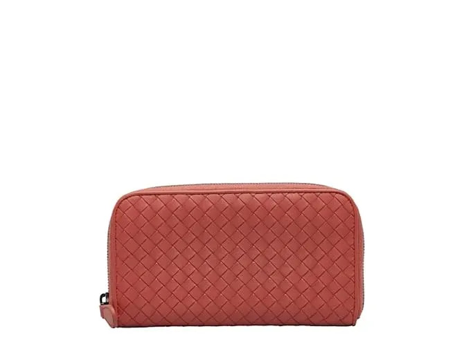 Billetera con cremallera Bottega Veneta de cuero Intrecciato en muy buen estado Rosa 