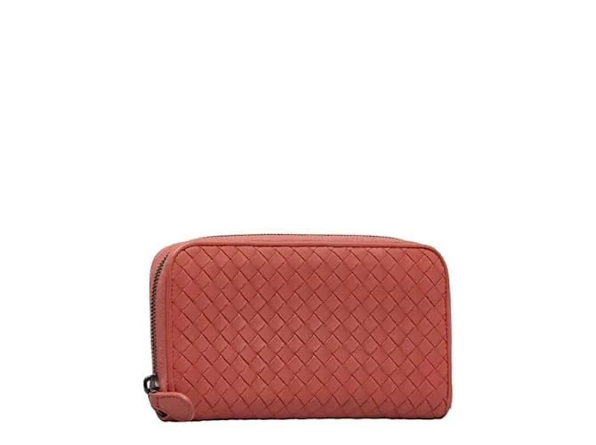 Billetera con cremallera Bottega Veneta de cuero Intrecciato en muy buen estado Rosa 