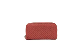 Billetera con cremallera Bottega Veneta de cuero Intrecciato en muy buen estado Rosa 