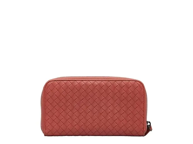 Billetera con cremallera Bottega Veneta de cuero Intrecciato en muy buen estado Rosa 