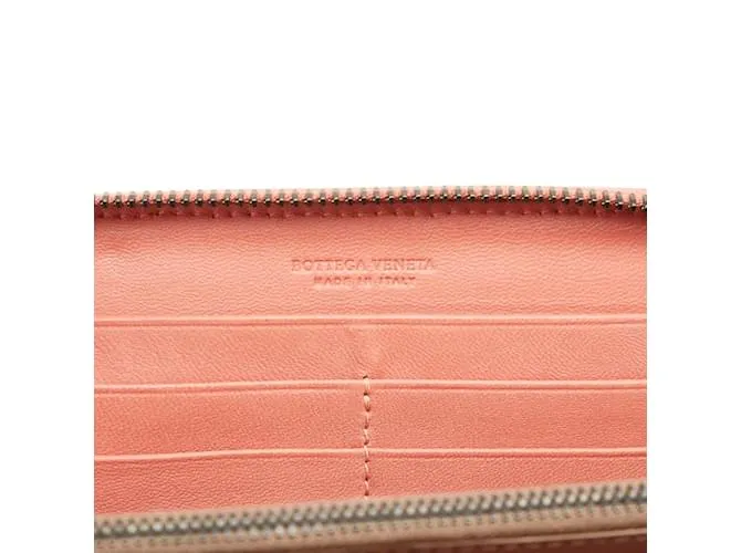 Billetera con cremallera Bottega Veneta de cuero Intrecciato en muy buen estado Rosa 