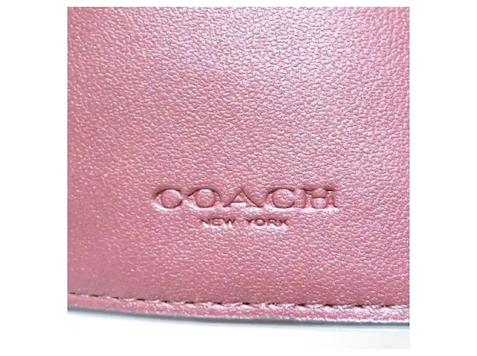 Billetera de cuero Coach con tres pliegues Castaño Beige 