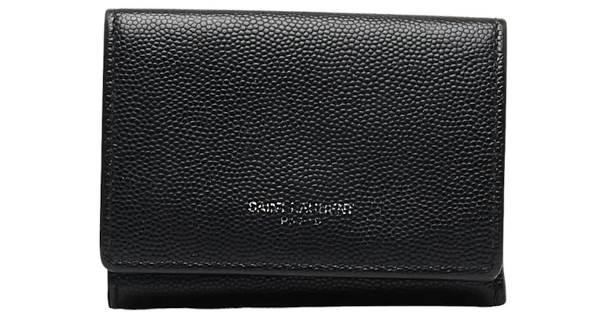 Billetera de cuero negro plegable Saint Laurent 