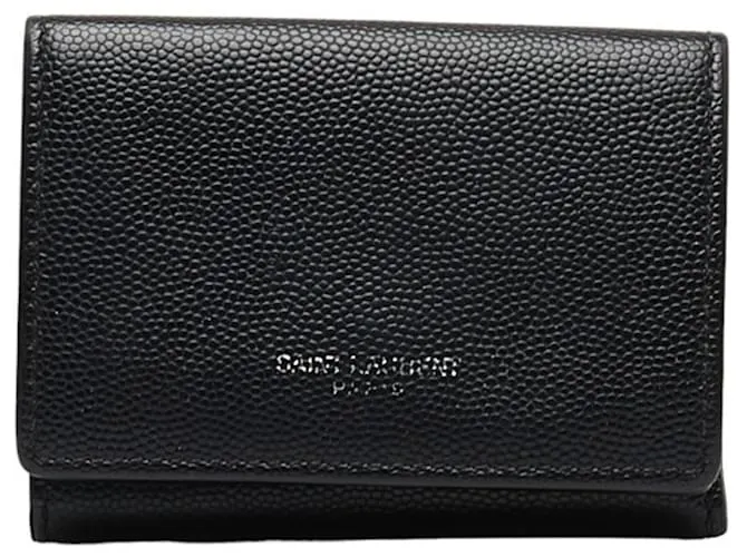 Billetera de cuero negro plegable Saint Laurent 