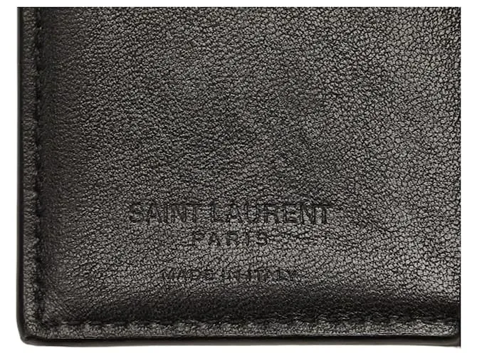 Billetera de cuero negro plegable Saint Laurent 