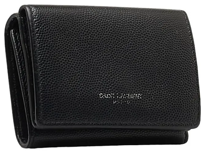 Billetera de cuero negro plegable Saint Laurent 