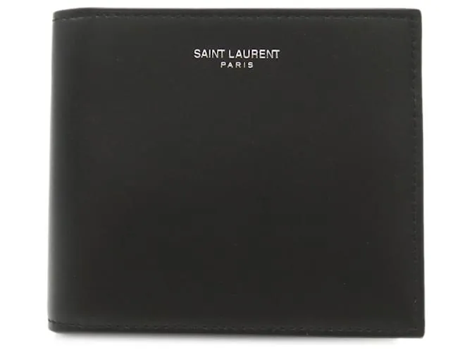 Billetera de cuero plegable Saint Laurent Negro 