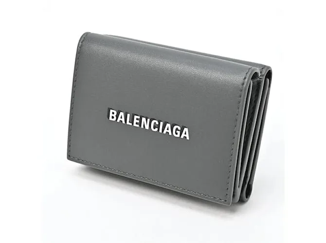 Billetera tri-fold de cuero gris Balenciaga Castaño 