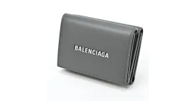 Billetera tri-fold de cuero gris Balenciaga Castaño 