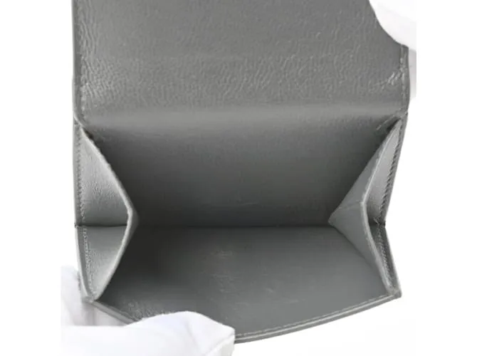 Billetera tri-fold de cuero gris Balenciaga Castaño 